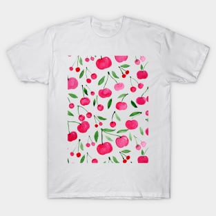 Watercolor cherries pattern - green and red T-Shirt